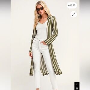 NWT Lulu’s Cool As Can Be Olive Green Striped Duster Robe